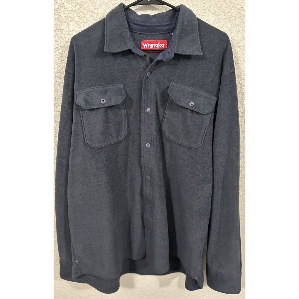 Wrangler Mens Long Sleeve Collared Pockets Button Up Fleece Shirt XL Work Wear
